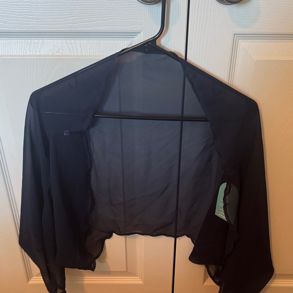 Source Unknown Black Sheer Cropped Cardigan Shrug